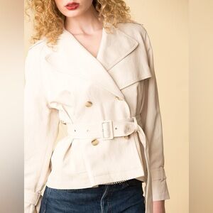 Vince Cropped Linen Blend Trench Coat Size Medium